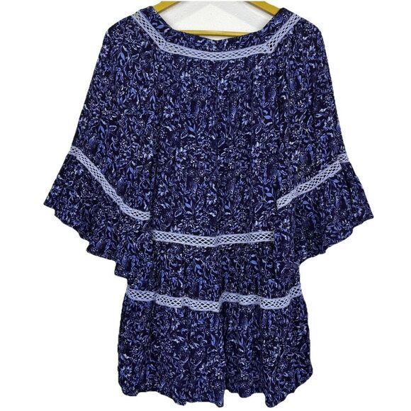 Free People Talk About It Floral Tunic Top Size XS Blue Boho Cottage Core Hippie - Picture 4 of 10